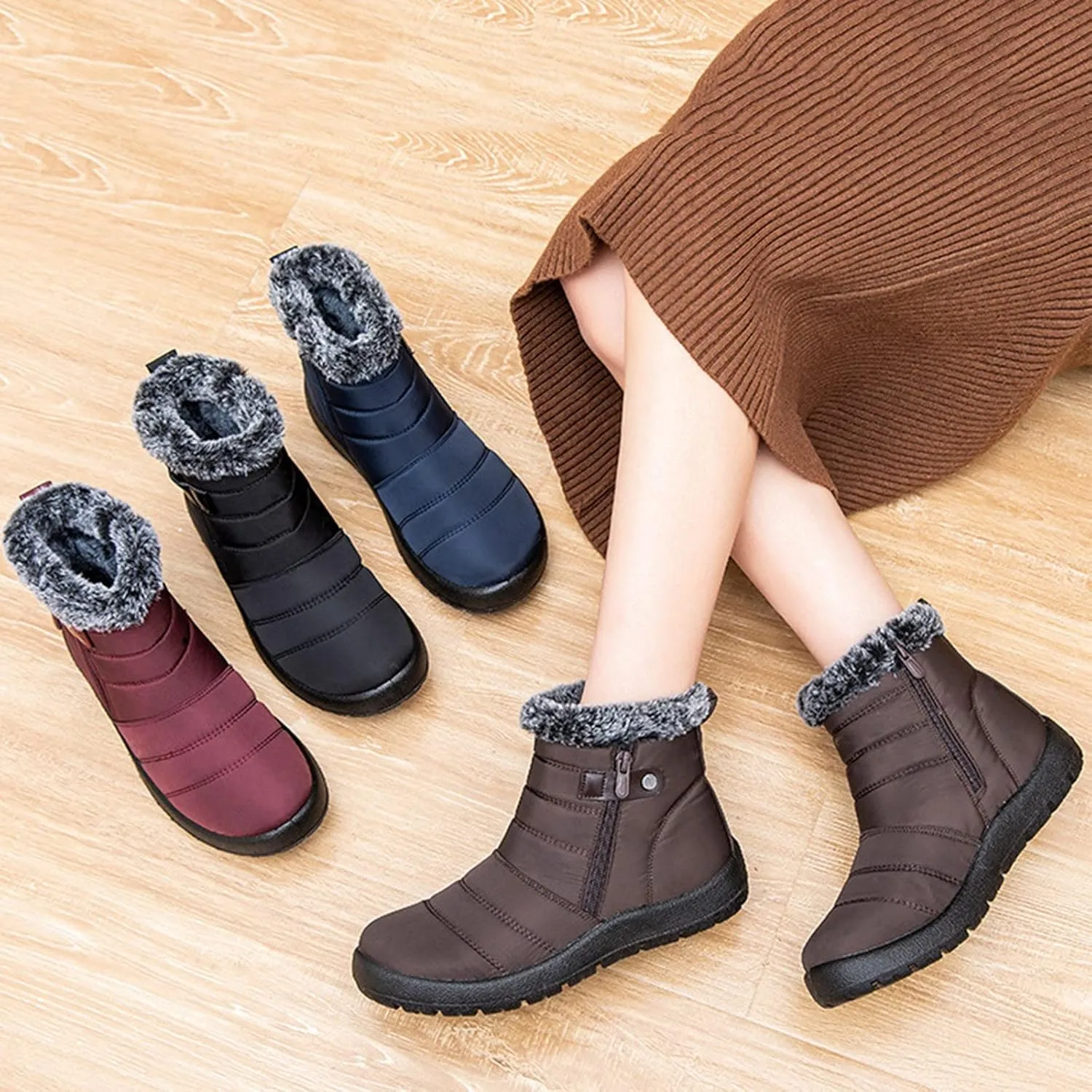 Snow Boots for Women Cute Calf High Winter Snow Boots Womens Ankle Boots Warm Fuzzy Winter Boots for Women Womens Rubber Ankle Boots Waterproof Women's Tall Winter Boots