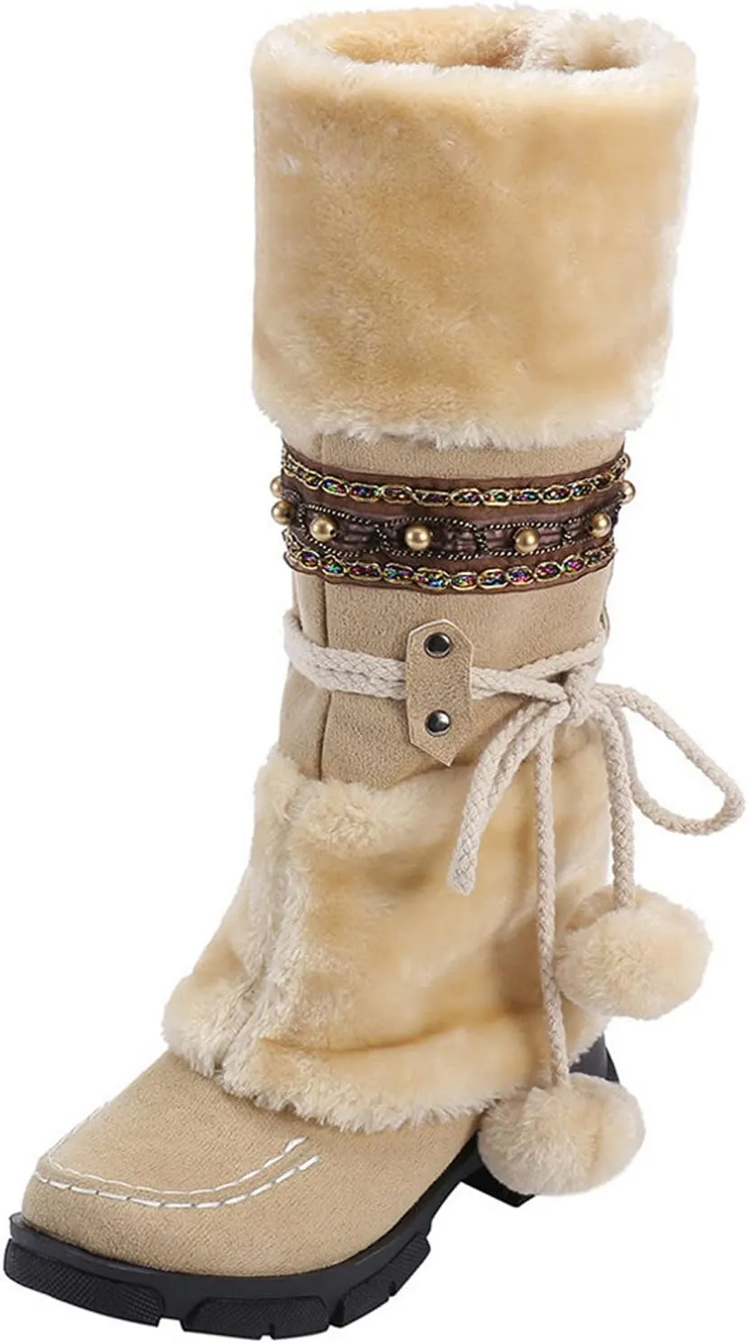 Snow Boots for Women Cute Waterproof Winter Walking Boots for Women Waterproof Winter Brown Fur Boots for Women Waterproof Womens Winter Snow Walking Shoes Botas De Frio Para Mujer Bajita