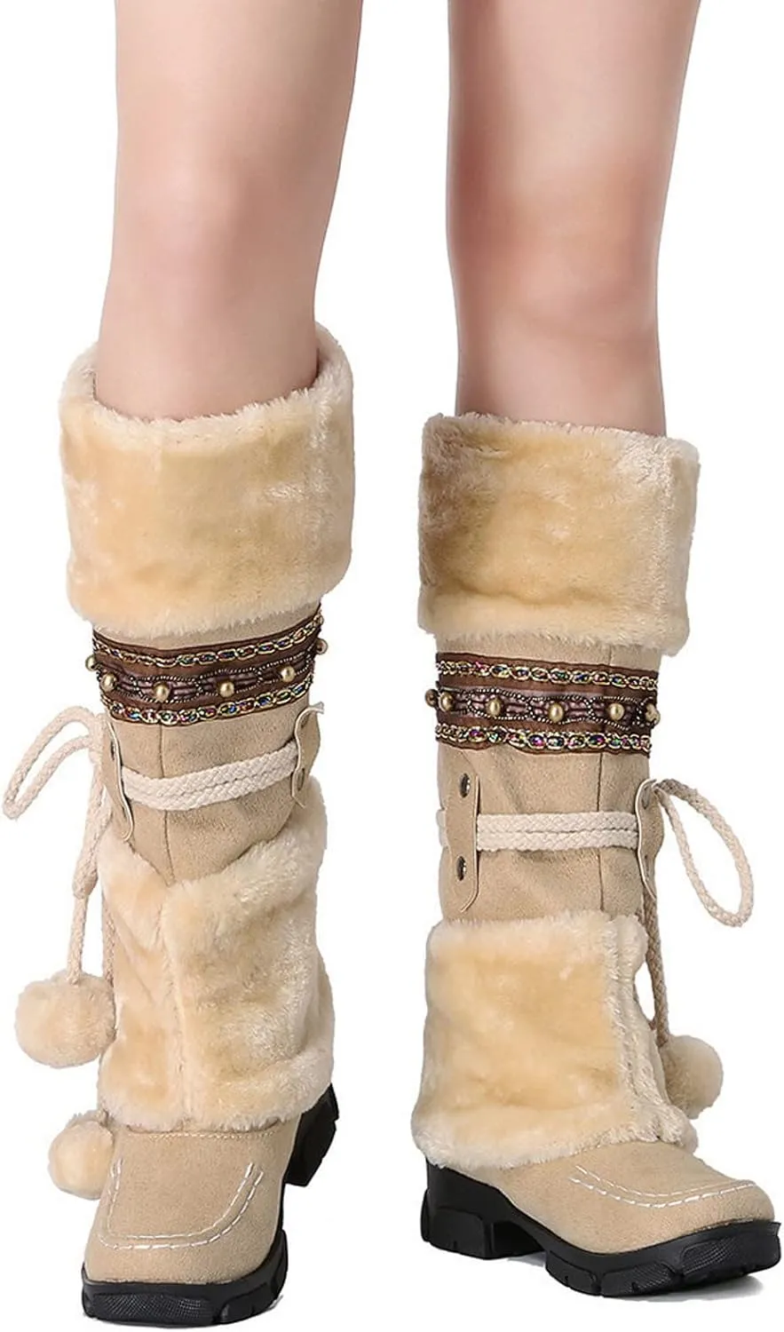 Snow Boots for Women Cute Waterproof Winter Walking Boots for Women Waterproof Winter Brown Fur Boots for Women Waterproof Womens Winter Snow Walking Shoes Botas De Frio Para Mujer Bajita
