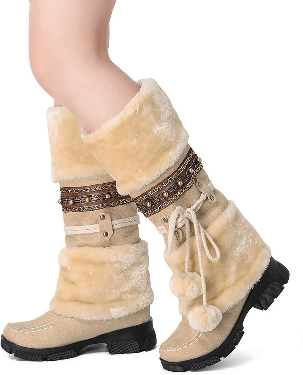 Snow Boots for Women Cute Waterproof Winter Walking Boots for Women Waterproof Winter Brown Fur Boots for Women Waterproof Womens Winter Snow Walking Shoes Botas De Frio Para Mujer Bajita