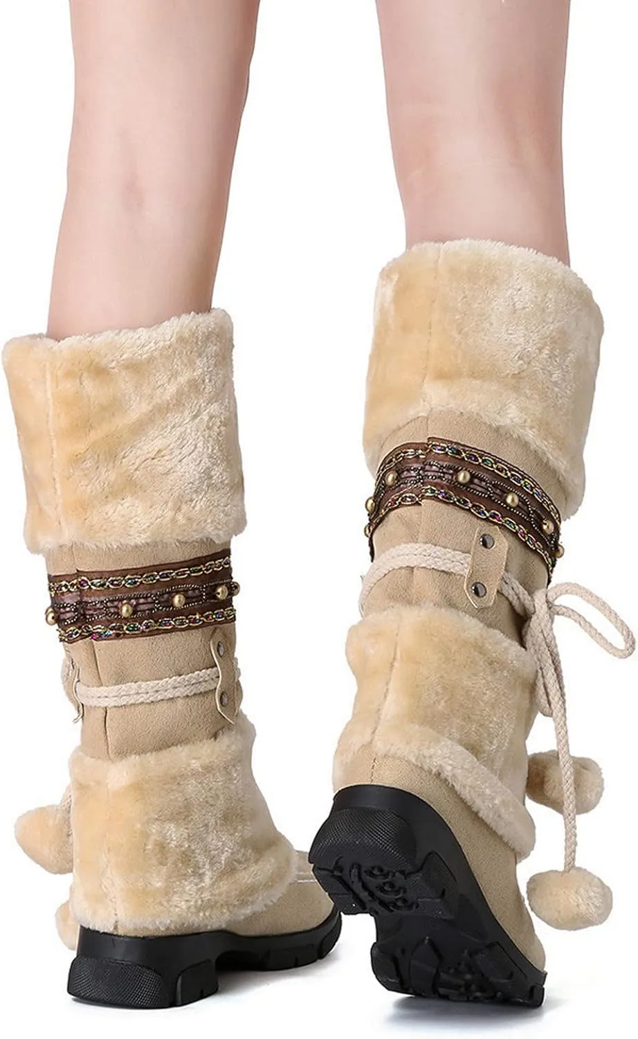 Snow Boots for Women Cute Waterproof Winter Walking Boots for Women Waterproof Winter Brown Fur Boots for Women Waterproof Womens Winter Snow Walking Shoes Botas De Frio Para Mujer Bajita