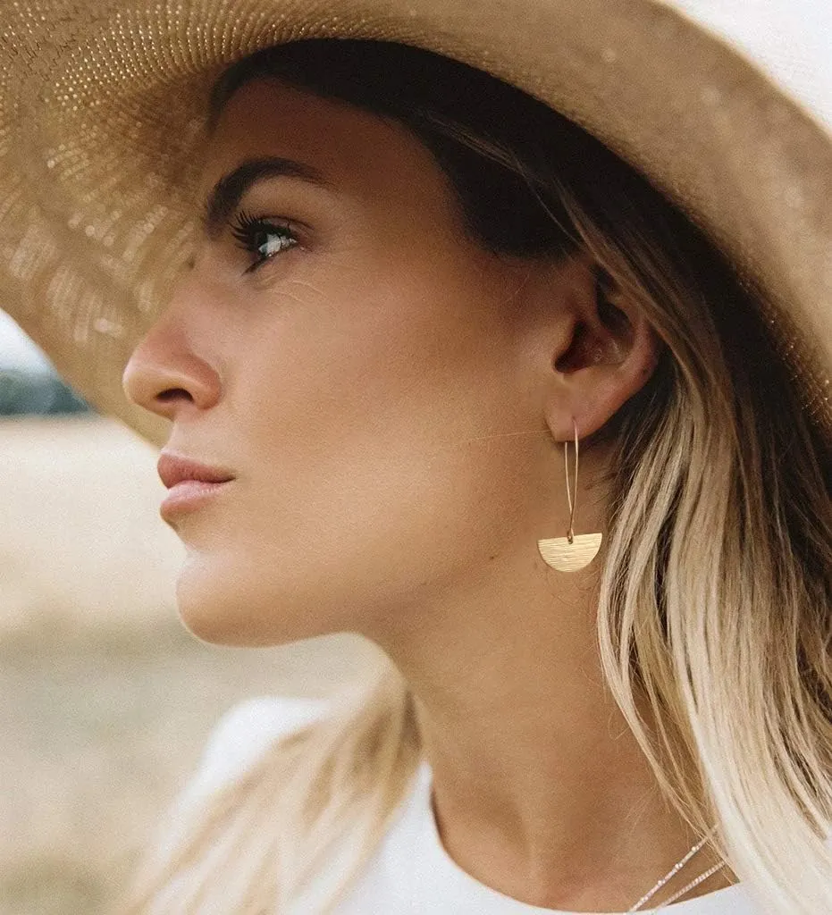 SOFYBJA Statement Long Gold Circle Simicircle Ball Dangling Earrings for Women Lightweight Circle Disc Coin Geometric Flat Brushed 18k Gold Plated Drop Dangle Hanging Hoop Earrings for women Gift for Her