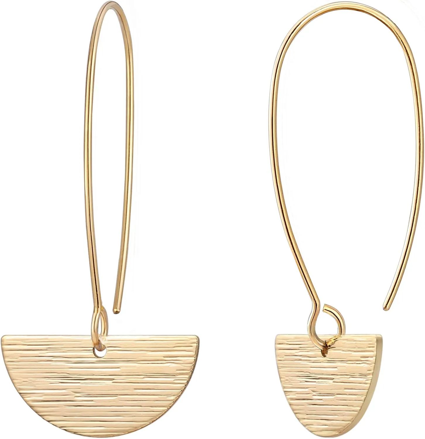 SOFYBJA Statement Long Gold Circle Simicircle Ball Dangling Earrings for Women Lightweight Circle Disc Coin Geometric Flat Brushed 18k Gold Plated Drop Dangle Hanging Hoop Earrings for women Gift for Her