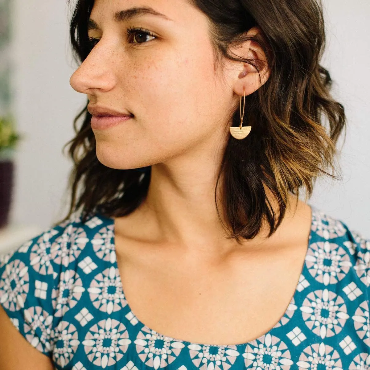 SOFYBJA Statement Long Gold Circle Simicircle Ball Dangling Earrings for Women Lightweight Circle Disc Coin Geometric Flat Brushed 18k Gold Plated Drop Dangle Hanging Hoop Earrings for women Gift for Her