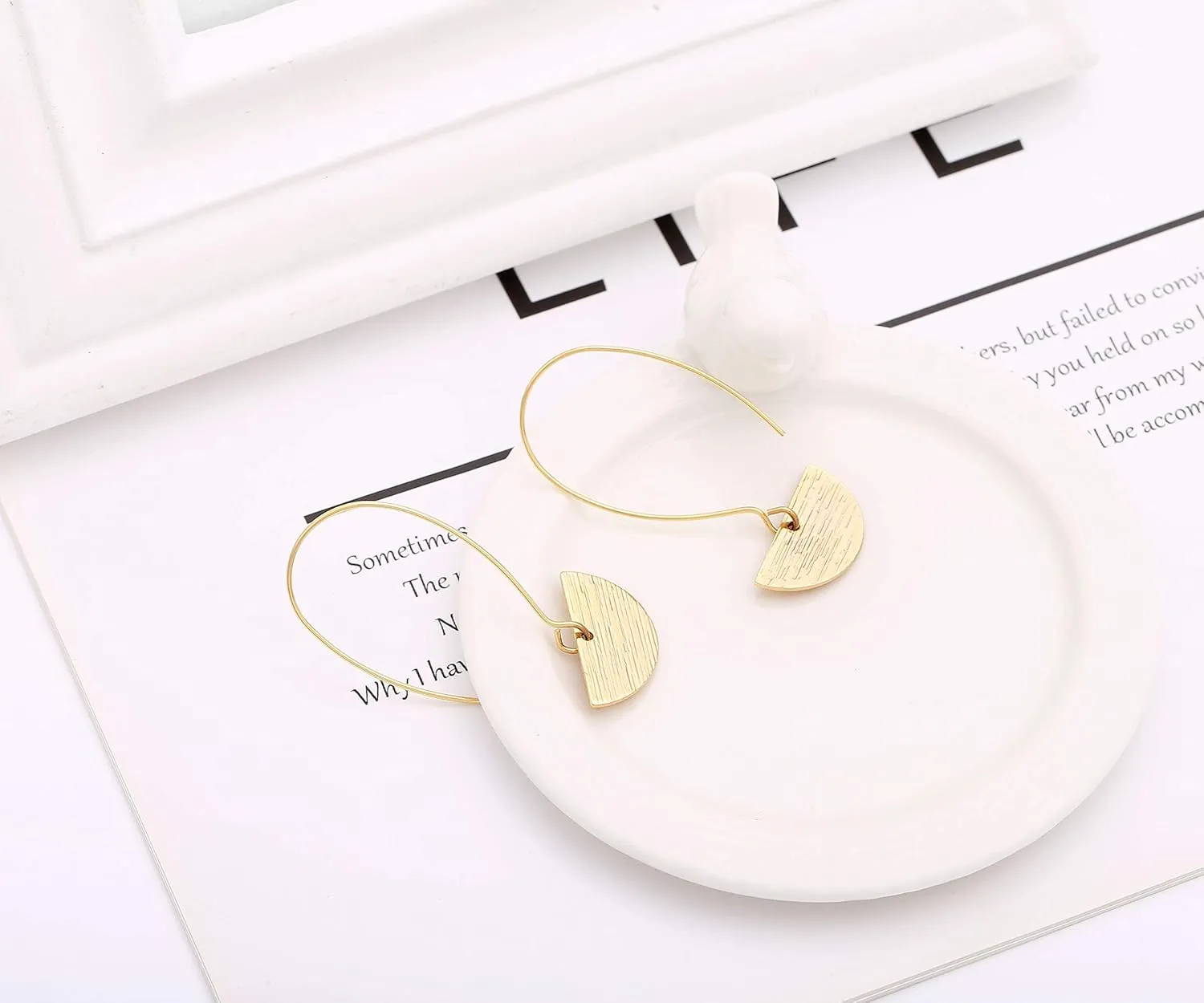 SOFYBJA Statement Long Gold Circle Simicircle Ball Dangling Earrings for Women Lightweight Circle Disc Coin Geometric Flat Brushed 18k Gold Plated Drop Dangle Hanging Hoop Earrings for women Gift for Her