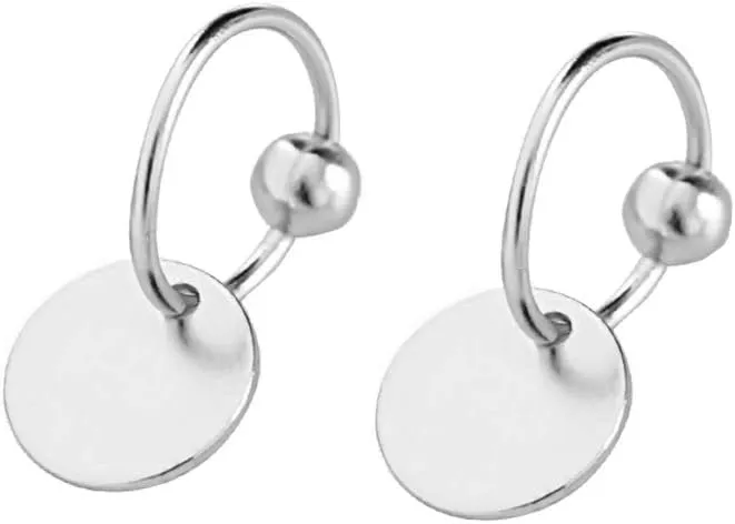 Sterling Silver Disc Drop Dangle Ball Bead Small Hoop Earrings for Women Girls Huggie Endless Round Hoops Cartilage Helix Stud Tragus Minimalist Sleeper Pierced Ear Nickel Free 8mm