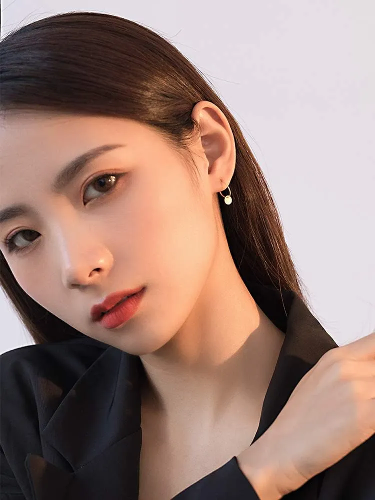 Sterling Silver Disc Drop Dangle Ball Bead Small Hoop Earrings for Women Girls Huggie Endless Round Hoops Cartilage Helix Stud Tragus Minimalist Sleeper Pierced Ear Nickel Free 8mm