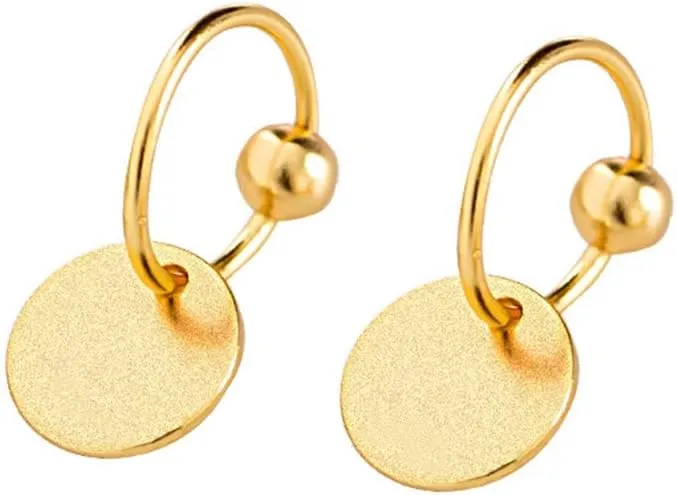 Sterling Silver Disc Drop Dangle Ball Bead Small Hoop Earrings for Women Girls Huggie Endless Round Hoops Cartilage Helix Stud Tragus Minimalist Sleeper Pierced Ear Nickel Free 8mm