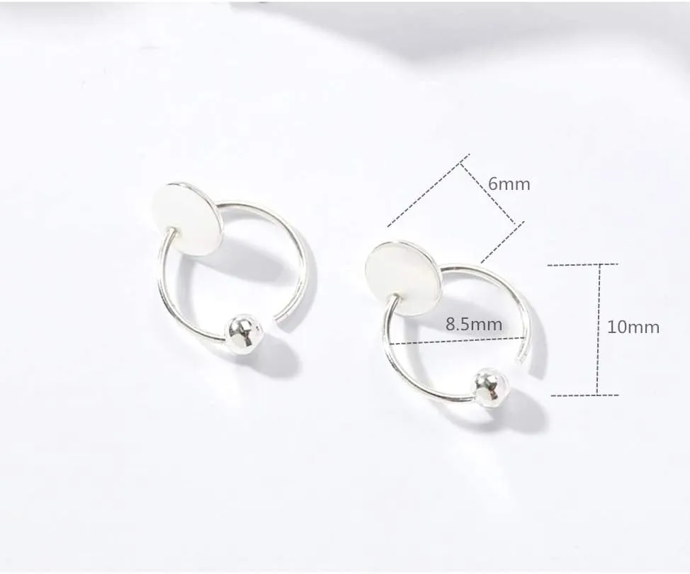 Sterling Silver Disc Drop Dangle Ball Bead Small Hoop Earrings for Women Girls Huggie Endless Round Hoops Cartilage Helix Stud Tragus Minimalist Sleeper Pierced Ear Nickel Free 8mm
