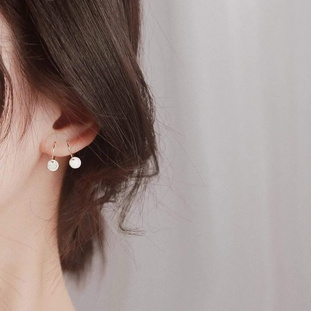 Sterling Silver Disc Drop Dangle Ball Bead Small Hoop Earrings for Women Girls Huggie Endless Round Hoops Cartilage Helix Stud Tragus Minimalist Sleeper Pierced Ear Nickel Free 8mm