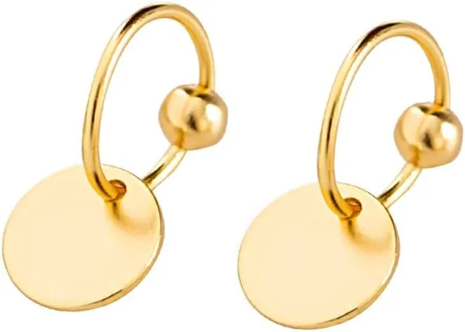 Sterling Silver Disc Drop Dangle Ball Bead Small Hoop Earrings for Women Girls Huggie Endless Round Hoops Cartilage Helix Stud Tragus Minimalist Sleeper Pierced Ear Nickel Free 8mm