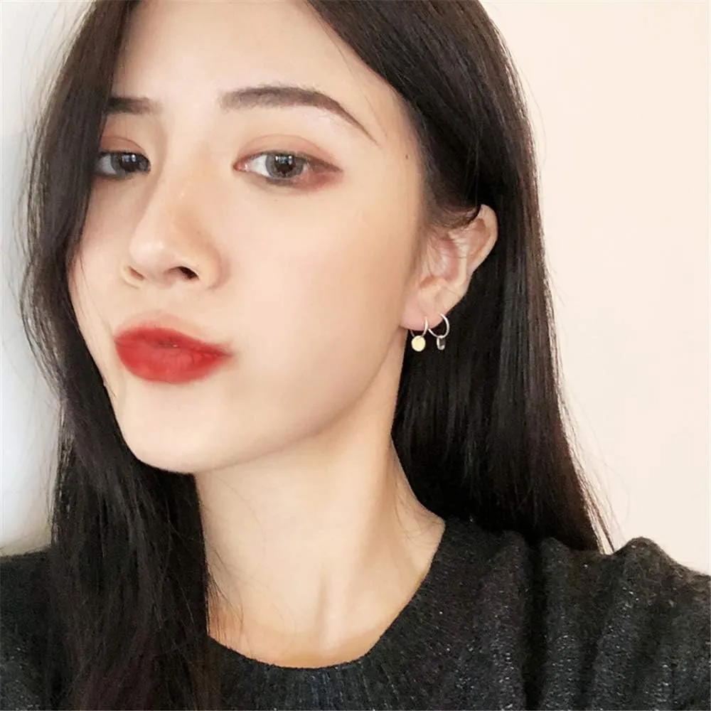 Sterling Silver Disc Drop Dangle Ball Bead Small Hoop Earrings for Women Girls Huggie Endless Round Hoops Cartilage Helix Stud Tragus Minimalist Sleeper Pierced Ear Nickel Free 8mm