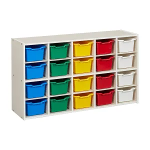 Streamline 20 Cubby Tray Storage Cabinet with Scoop Front Storage Bins, 4x5, White Wash