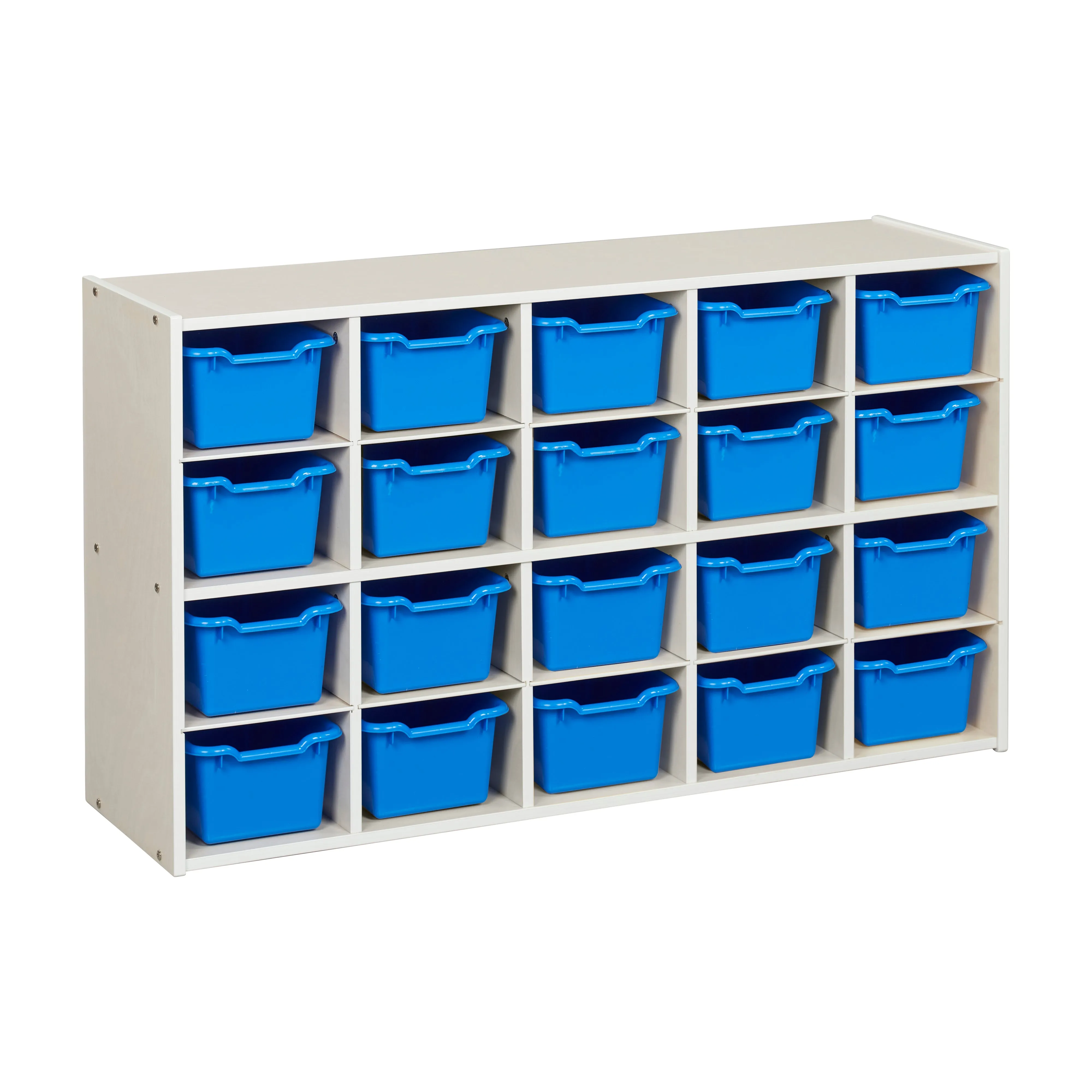 Streamline 20 Cubby Tray Storage Cabinet with Scoop Front Storage Bins, 4x5, White Wash