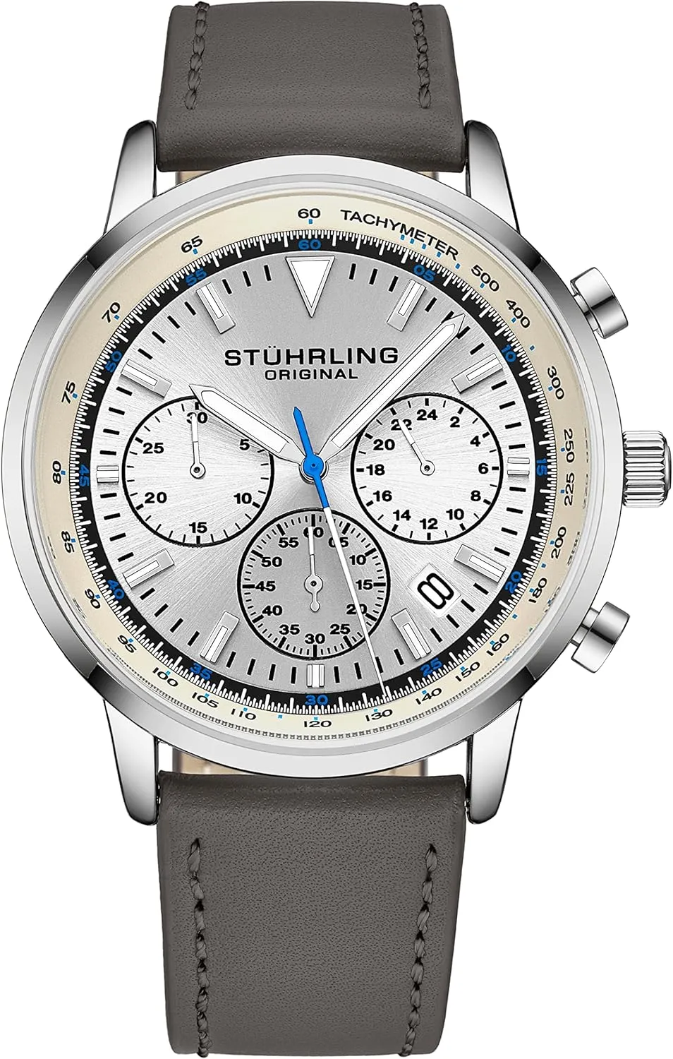 Stuhrling Original Mens Dress Watch Chronograph Analog Watch Dial with Date - Tachymeter 24-Hour Subdial Mens Leather Strap - Watches for Men Rialto Collection