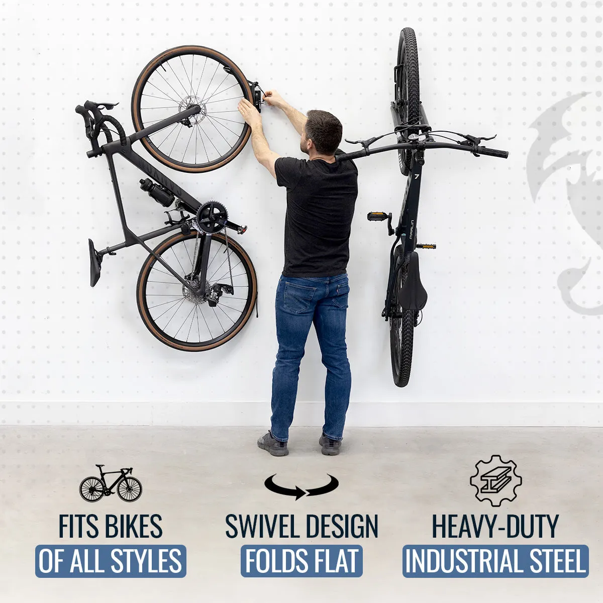 Swivel Mount Bike Storage Rack | 2 Bike Garage Wall Hooks | Deep Water