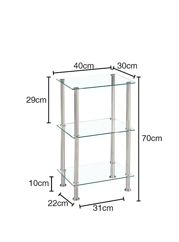 Tempered Glass Black & Clear Tier Rectangular Shelf with Chrome Frame