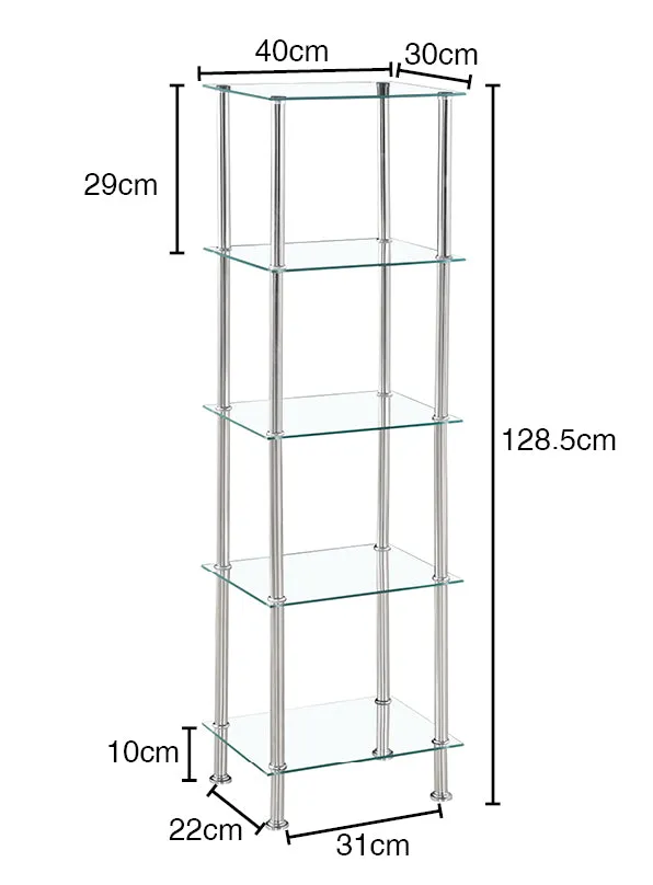Tempered Glass Black & Clear Tier Rectangular Shelf with Chrome Frame
