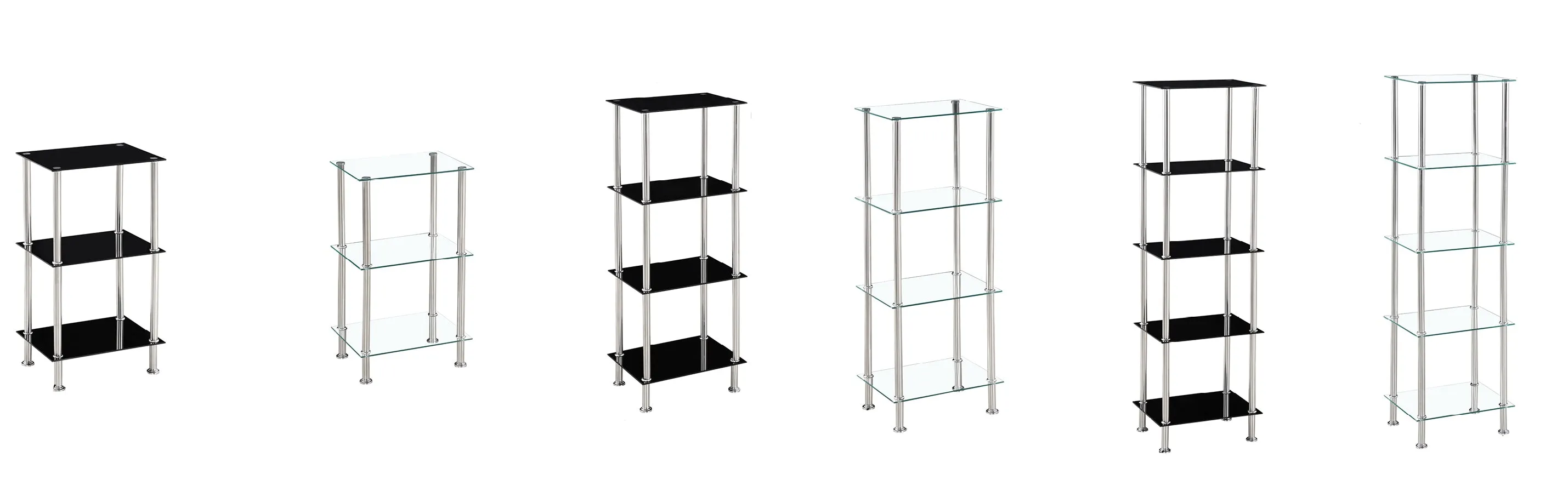 Tempered Glass Black & Clear Tier Rectangular Shelf with Chrome Frame