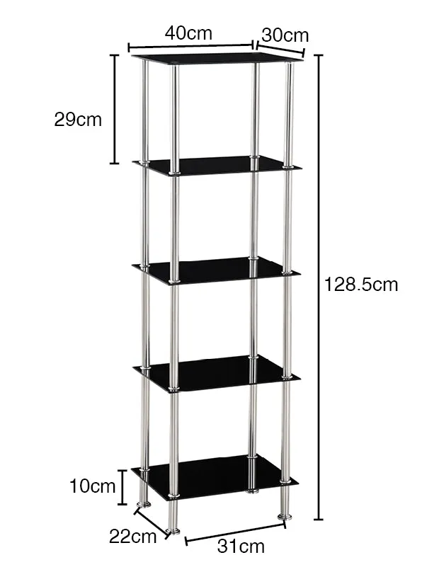 Tempered Glass Black & Clear Tier Rectangular Shelf with Chrome Frame