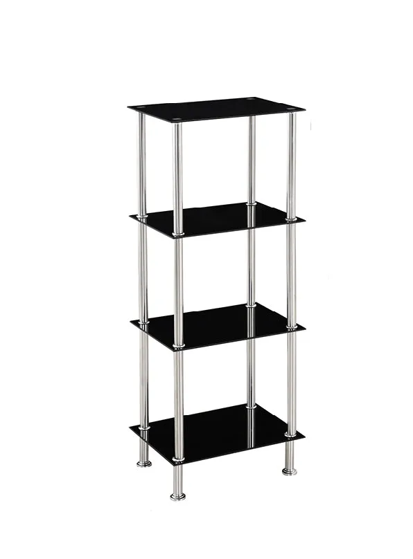 Tempered Glass Black & Clear Tier Rectangular Shelf with Chrome Frame