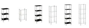 Tempered Glass Black & Clear Tier Rectangular Shelf with Chrome Frame