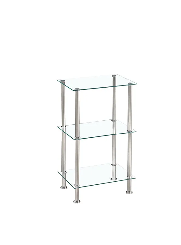 Tempered Glass Black & Clear Tier Rectangular Shelf with Chrome Frame