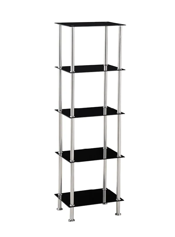 Tempered Glass Black & Clear Tier Rectangular Shelf with Chrome Frame