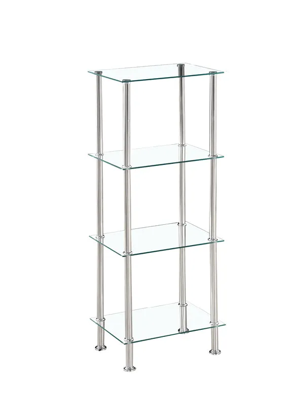 Tempered Glass Black & Clear Tier Rectangular Shelf with Chrome Frame