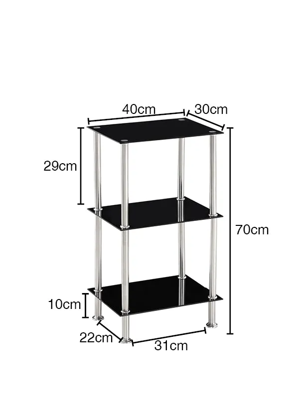 Tempered Glass Black & Clear Tier Rectangular Shelf with Chrome Frame