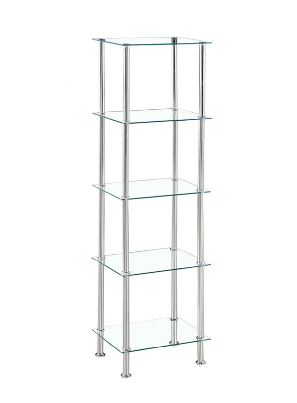 Tempered Glass Black & Clear Tier Rectangular Shelf with Chrome Frame