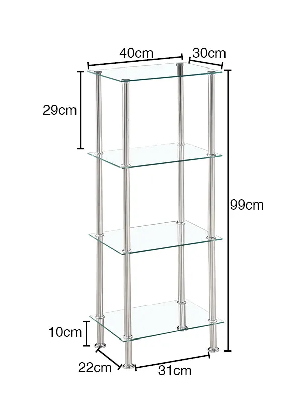 Tempered Glass Black & Clear Tier Rectangular Shelf with Chrome Frame