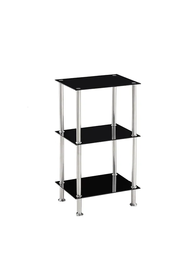 Tempered Glass Black & Clear Tier Rectangular Shelf with Chrome Frame