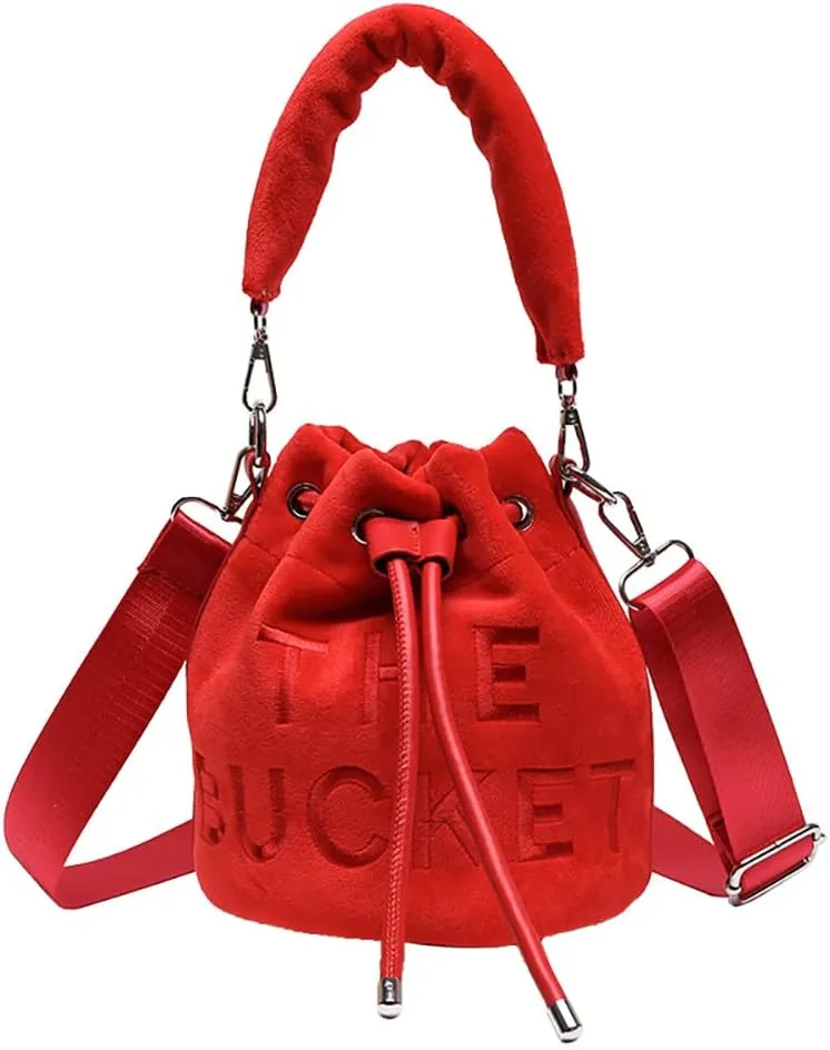 The Bucket Bag for Women, Embroidered Plush Crossbody Bag for GirlsBucket Bag PursesBlack Bucket Bag Drawstring Handbag
