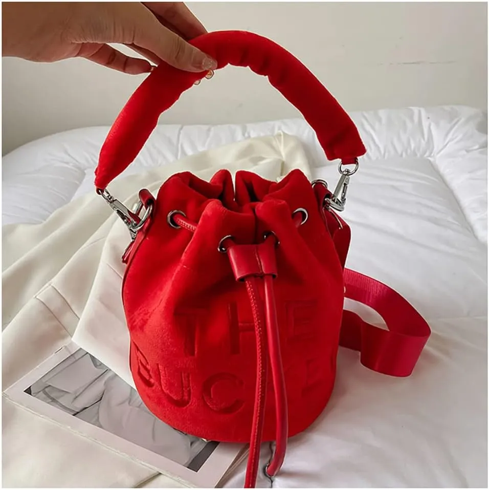 The Bucket Bag for Women, Embroidered Plush Crossbody Bag for GirlsBucket Bag PursesBlack Bucket Bag Drawstring Handbag