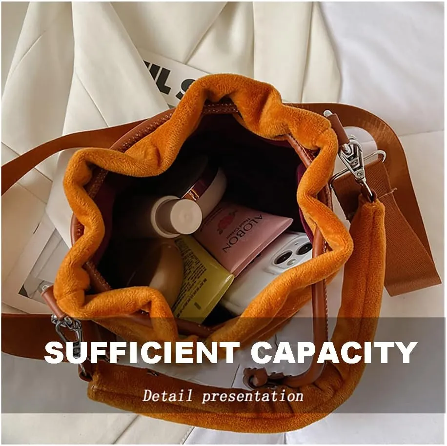 The Bucket Bag for Women, Embroidered Plush Crossbody Bag for GirlsBucket Bag PursesBlack Bucket Bag Drawstring Handbag