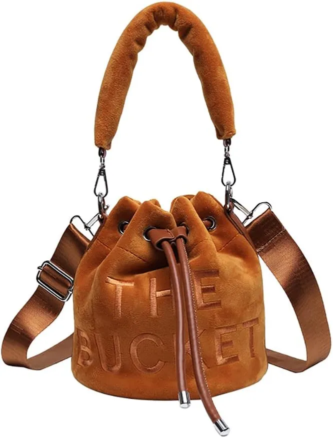 The Bucket Bag for Women, Embroidered Plush Crossbody Bag for GirlsBucket Bag PursesBlack Bucket Bag Drawstring Handbag