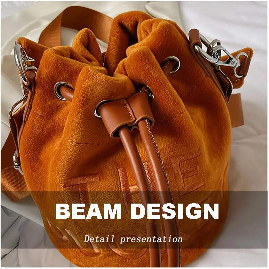 The Bucket Bag for Women, Embroidered Plush Crossbody Bag for GirlsBucket Bag PursesBlack Bucket Bag Drawstring Handbag