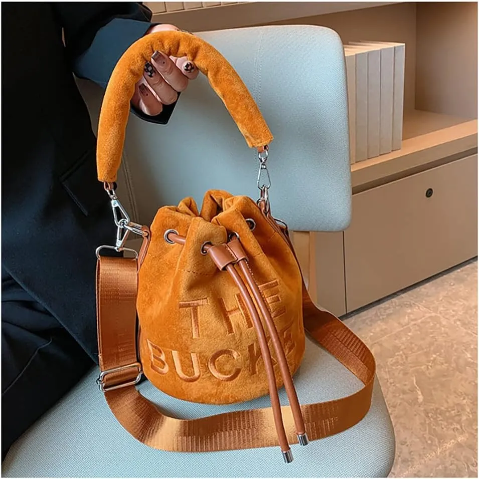 The Bucket Bag for Women, Embroidered Plush Crossbody Bag for GirlsBucket Bag PursesBlack Bucket Bag Drawstring Handbag