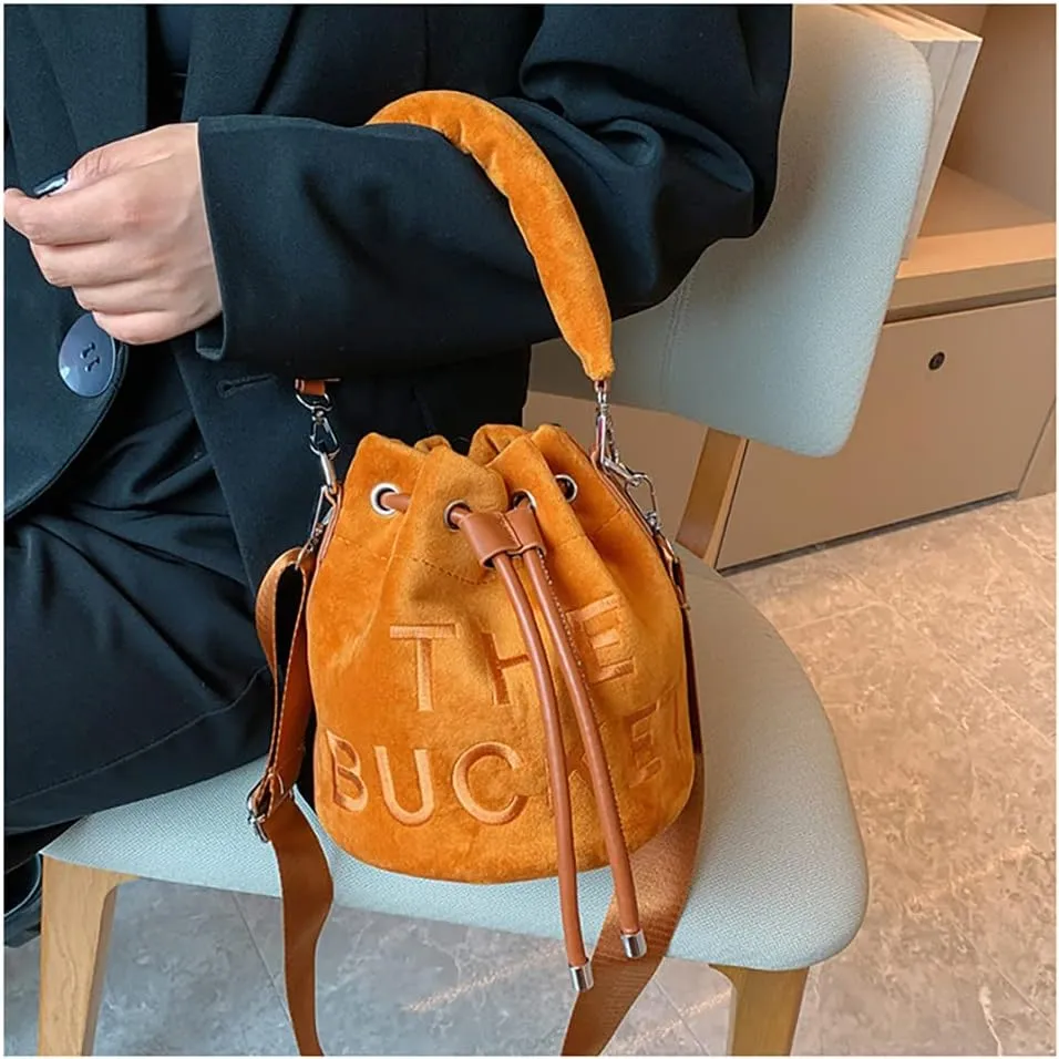 The Bucket Bag for Women, Embroidered Plush Crossbody Bag for GirlsBucket Bag PursesBlack Bucket Bag Drawstring Handbag