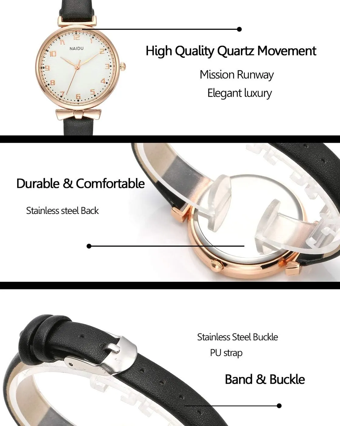 Top Plaza Womens Ladies Classic Simple Leather Analog Quartz Wrist Watch Rose Gold Case Arabic Numerals Casual Dress Watches