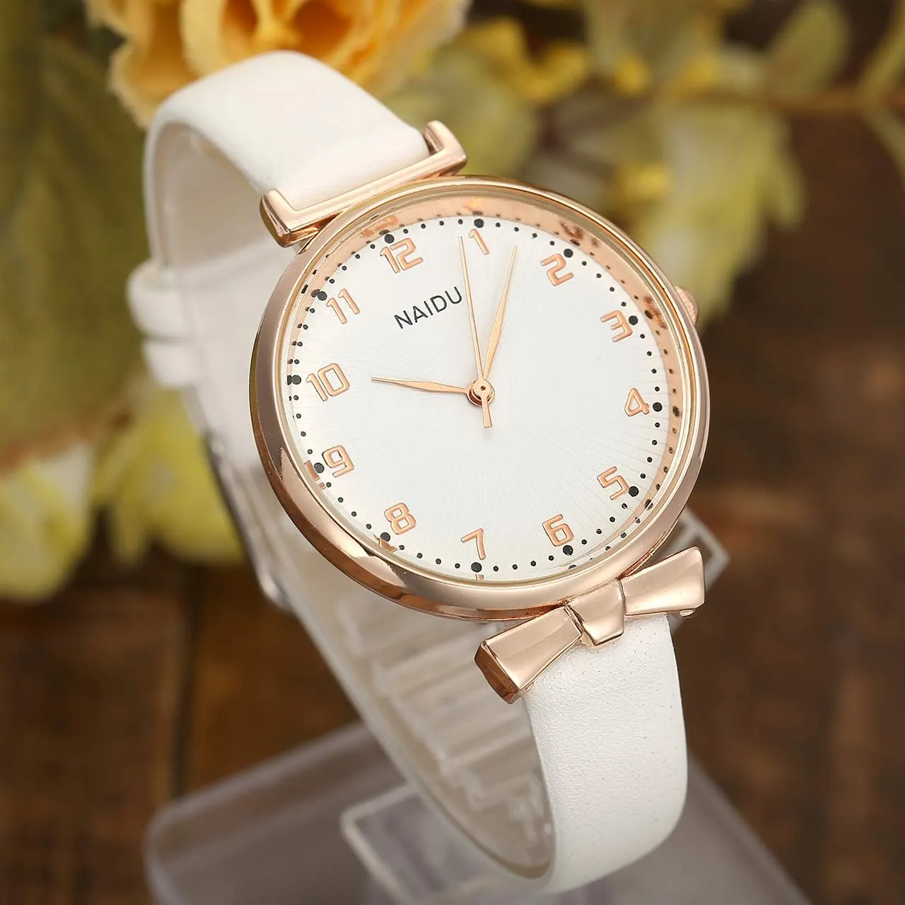 Top Plaza Womens Ladies Classic Simple Leather Analog Quartz Wrist Watch Rose Gold Case Arabic Numerals Casual Dress Watches