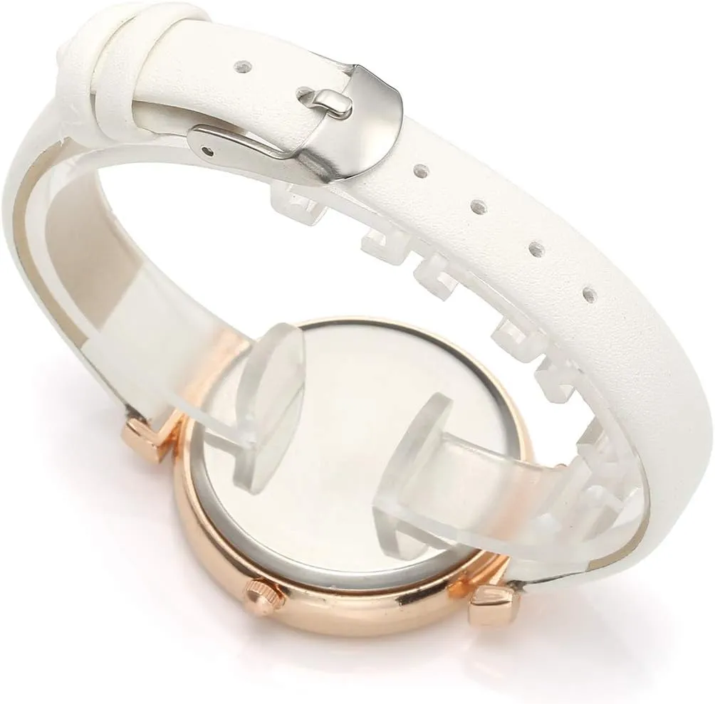 Top Plaza Womens Ladies Classic Simple Leather Analog Quartz Wrist Watch Rose Gold Case Arabic Numerals Casual Dress Watches