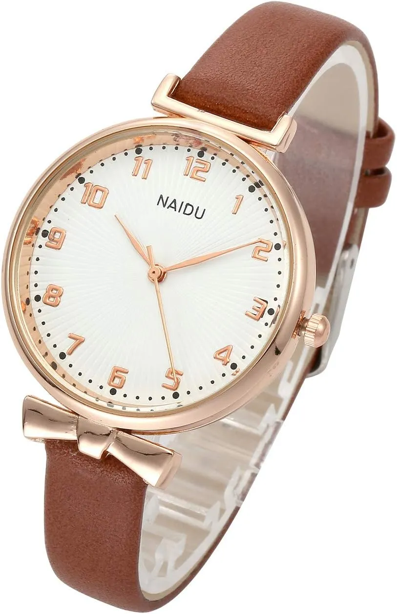 Top Plaza Womens Ladies Classic Simple Leather Analog Quartz Wrist Watch Rose Gold Case Arabic Numerals Casual Dress Watches