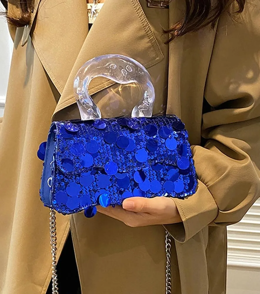 Trendy Sequin Evening Clutch for Women Small Y2k Tote Purse with Chain Handbag Crossbody Shoulder Bag for Party