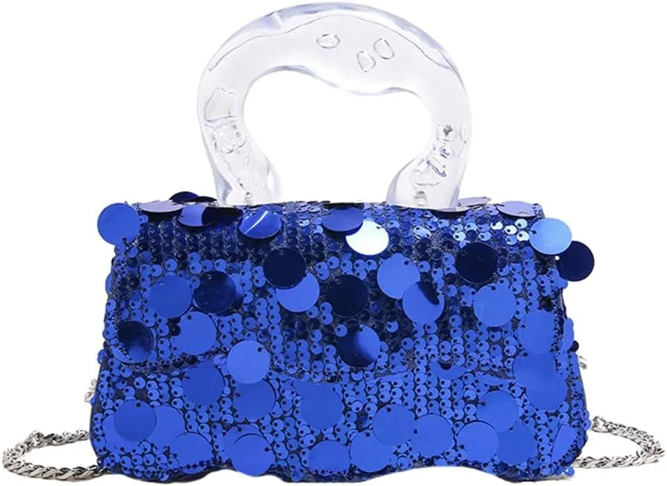 Trendy Sequin Evening Clutch for Women Small Y2k Tote Purse with Chain Handbag Crossbody Shoulder Bag for Party