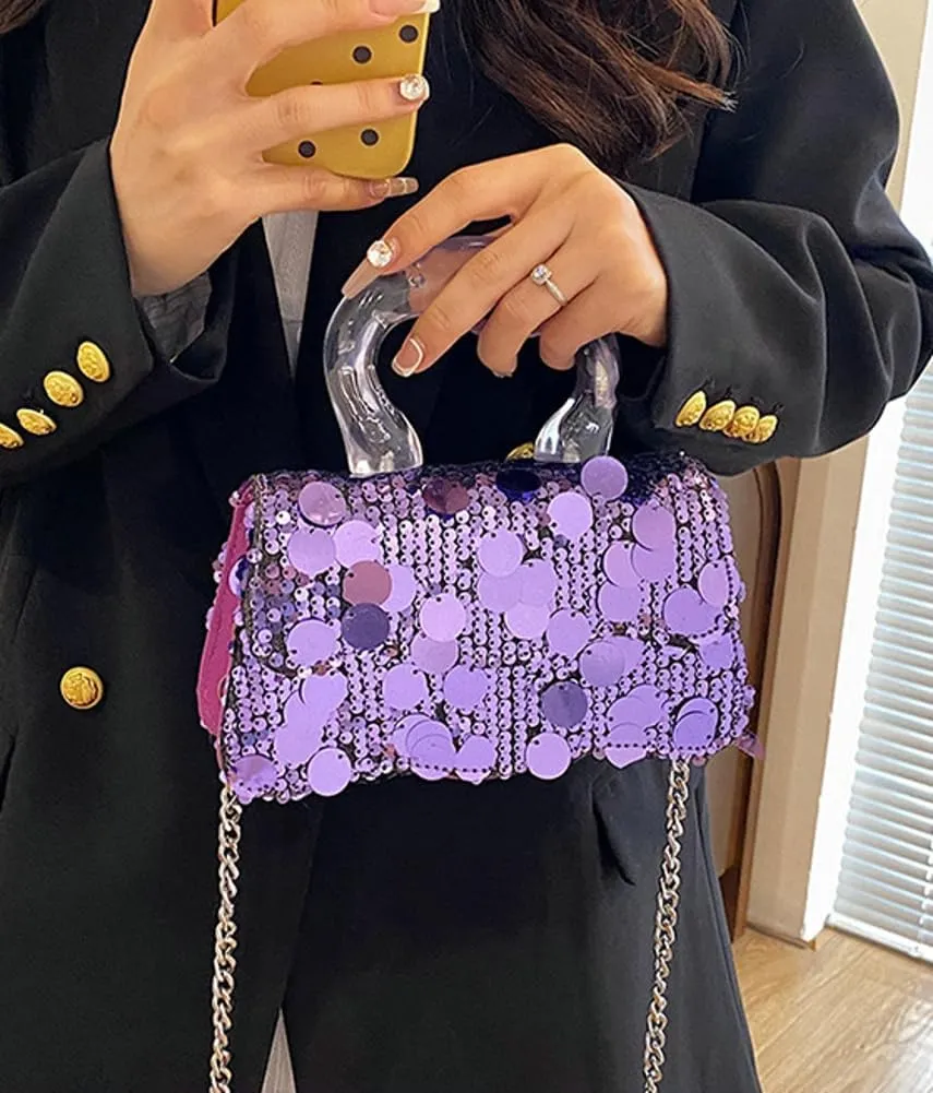 Trendy Sequin Evening Clutch for Women Small Y2k Tote Purse with Chain Handbag Crossbody Shoulder Bag for Party