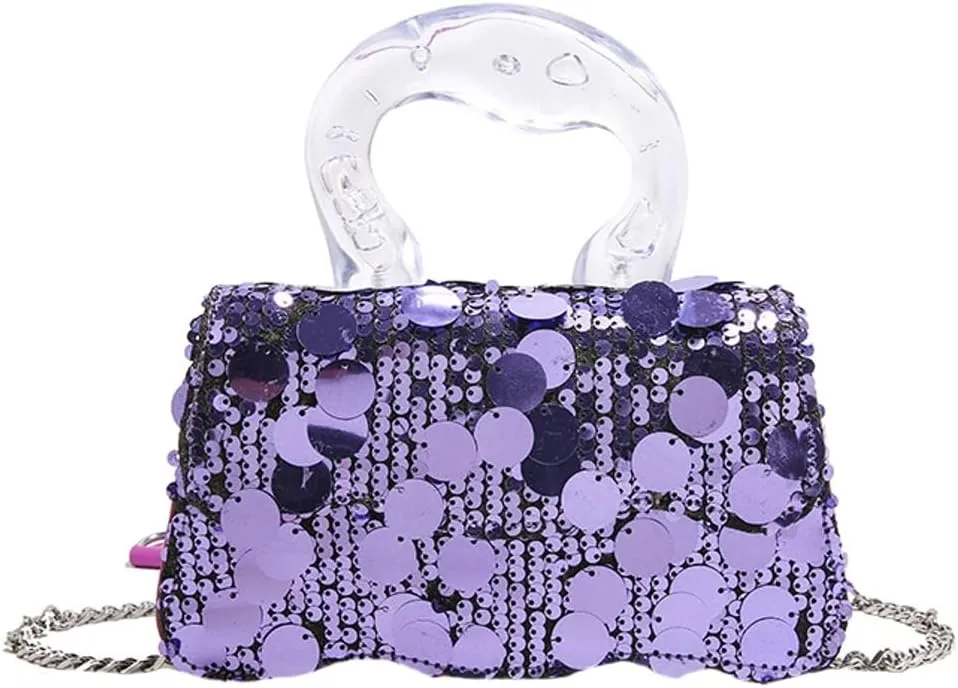 Trendy Sequin Evening Clutch for Women Small Y2k Tote Purse with Chain Handbag Crossbody Shoulder Bag for Party