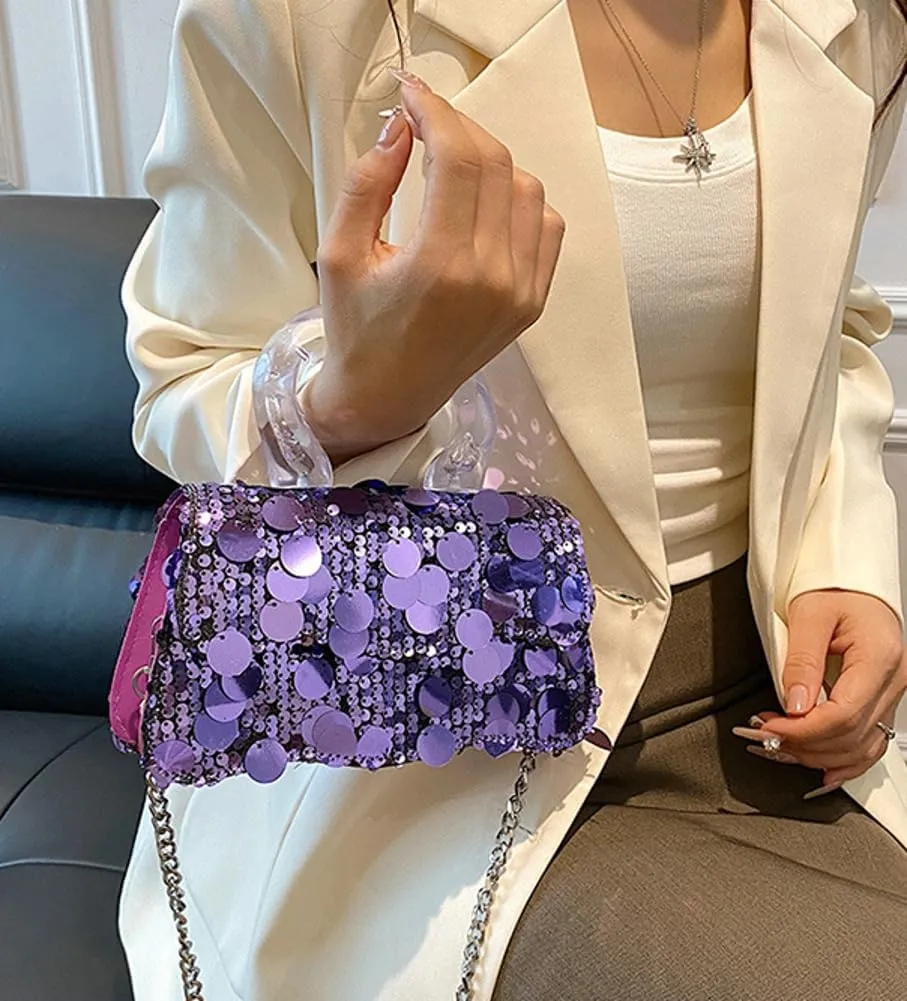 Trendy Sequin Evening Clutch for Women Small Y2k Tote Purse with Chain Handbag Crossbody Shoulder Bag for Party