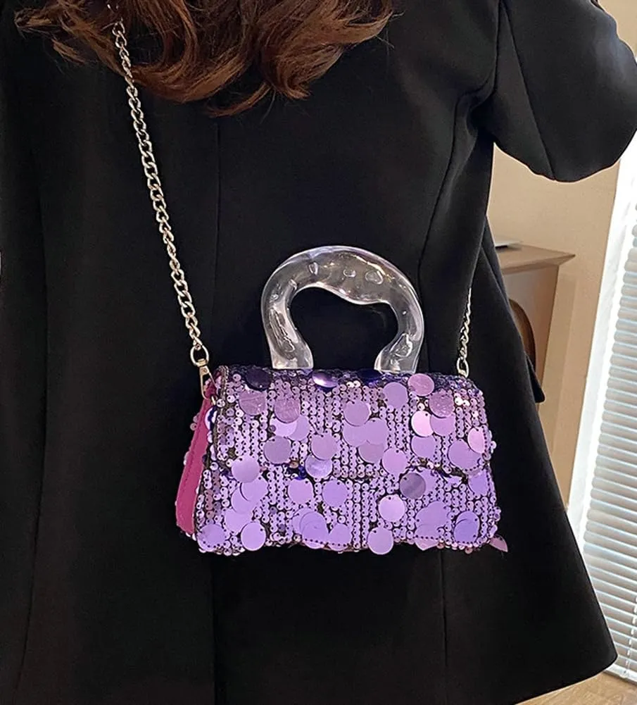 Trendy Sequin Evening Clutch for Women Small Y2k Tote Purse with Chain Handbag Crossbody Shoulder Bag for Party